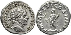 RÖMER RÖMISCHE KAISERZEIT. Caracalla, 197 - 217 n. Chr. Denar ø 19mm ø 18mm (3,33g). 213 n. Chr. Mzst. Rom. Vs.: ANTONINVS PIVS AVG BRIT, Kopf mit Lorbeerkranz n. r. Rs.: P M TR P XVI COS IIII P P, He