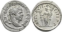 RÖMER RÖMISCHE KAISERZEIT. Caracalla, 197 - 217 n. Chr. Denar ø 19mm (3,27g). 215 n. Chr. Mzst. Rom. Vs.: ANTONINVS PIVS AVG GERM, Kopf mit Lorbeerkranz n. r. Rs.: P M TR P XVIII COS IIII P P, Fides M