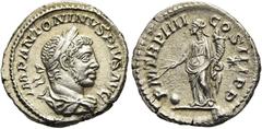 RÖMER RÖMISCHE KAISERZEIT. Elagabal, 218 - 222 n. Chr. Denar ø 19mm (2,70g). 221 n. Chr. Mzst. Rom. Vs.: ANTONINVS PIVS AVG, drapierte Büste mit Lorbeerkranz n. r. Rs.: P M TR P IIII COS III P P, Prov