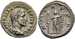 RÖMER RÖMISCHE KAISERZEIT. Maximinus Thrax, 235 - 238 n. Chr. Denar ø 20mm (2,93g). 235 n. Chr. Mzst. Rom. Vs.: IMP MAXIMINVS PIVS AVG, drapierte Panzerbüste mit Lorbeerkranz n. r. Rs.: P M TR P P P, 