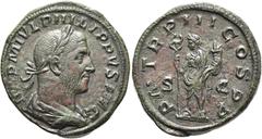 RÖMER RÖMISCHE KAISERZEIT. Philipp I. Arabs, 244 - 249 n. Chr. AE Sesterz ø 30mm (24,17g). 246 n. Chr. Mzst. Rom. Vs.: IMP M IVL PHILIPPVS AVG, drapierte Büste mit Lorbeerkranz n. r. Rs.: P M TR P III