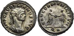 RÖMER RÖMISCHE KAISERZEIT. Aurelian, 270 - 275 n. Chr. Antoninian ø 21mm (3,27g). 274 n. Chr. Mzst. Siscia. Vs.: IMP C AVRELIANVS AVG, Panzerbüste mit Strahlenkrone n. r. Rs.: CONCORDIA MILITVM / Q *,