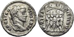RÖMER RÖMISCHE KAISERZEIT. Constantius I. Chlorus als Caesar, 293 - 305 n. Chr. Argenteus ø 18mm (2,70g). 294 n. Chr. Mzst. Rom. Vs.: CONSTAN-TIVS CAES, Kopf mit Lorbeerkranz n. r. Rs.: VIRTVS MILITVM