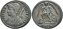 RÖMER RÖMISCHE KAISERZEIT. Stadtprägung aus der Zeit Constantin I. AE Follis ø 19mm (2,30g). 330 - 333 n. Chr. Mzst. Siscia. Vs.: CONSTAN-TINOPOLIS, drapierte Büste der Constantinopolis mit Helm, Lorb