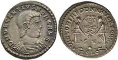RÖMER RÖMISCHE KAISERZEIT. Decentius, 350/1 - 353 n. Chr. AE Maiorina ø 24mm (5,89g). Mzst. Lugdunum. Vs.: D N DECENTIVS NOB CAES, Panzerbüste n. r. Rs.: VICTORIAE DD NN AVG ET CAE / S - V / RSLG, zwe