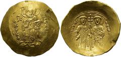 BYZANZ Alexios III. Angelos-Komnenos, 1195 - 1203 n. Chr. Hyperpyron ø 27mm (4,32g). 1197 - 1203 n. Chr. Mzst. Konstantinopel. Vs.: + KE RO-HΘEI / IC - XC, Christus mit Segensgestus u. Kodex auf Dais 