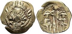 BYZANZ Andronikos II. und Michael IX. Palaiologoi, 1295 - 1320 n. Chr. Hyperpyron mit niedrigem Goldgehalt ø 24mm (4,10g). 1303 - 1320 n. Chr. Mzst. Konstantinopel. Vs.: Stadtmauer von Konstantinopel 