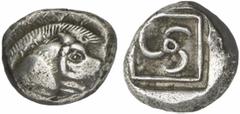 GRIECHEN LYKIEN. Stater (9,66g). ca. 500 - 440 v. Chr. Mzst. unbestimmt. Vs.: Eberprotome r. mit geschmückter Schulter. Rs.: Vertieftes quadratisches Feld, darin Triskeles. SNG Aul. 4057. Vismara, Lyc