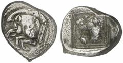 GRIECHEN LYKIEN. Stater (9,17g). ca. 500 - 440 v. Chr. Mzst. unbestimmt. Vs.: Eberprotome l. mit geschmückter Schulter. Rs.: Vertieftes quadratisches Feld mit Löwenkopf n. l. SNG Aul. ­ . Vismara, Lyc