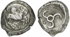 GRIECHEN LYKIEN. Stater (9,90g). 460 - 440 v. Chr. Vs.: Nach r. abhebender Pegasos auf Rundschild, zwischen den Beinen Zeichen. Rs.: Triskeles mit Zeichen und Punkt in rundem Incusum. SNG Aul. 4090 (V