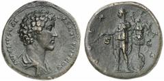 RÖMER RÖMISCHE KAISERZEIT. Marcus Aurelius als Caesar, 139 - 161 n. Chr. AE Sesterz (28,37g). 140 - 144 n. Chr. Mzst. Rom. Vs.: AVRELIVS CAE-SAR AVG PII F COS, drapierte Büste n. r. Rs.: IVV-EN-T-AS /