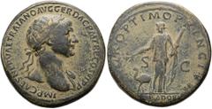 RÖMER RÖMISCHE KAISERZEIT. Trajan, 98 - 117 n. Chr. AE Sesterz ø 33mm (28,11g). 111 n. Chr. Mzst. Rom. Vs.: IMP CAES NERVAE TRAIANO AVG GER DAC P M TR P COS V P P, Kopf mit Lorbeerkranz u. Gewand auf 