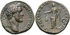 RÖMER RÖMISCHE KAISERZEIT. Antoninus Pius, 138 - 161 n. Chr. AE Sesterz ø 31mm (26,30g). Mzst. Rom. Vs.: IMP CAES AELIVS ANTONINVS AVG, Kopf mit Lorbeerkranz n. r. Rs.: PONT MAX TR POT COS DES II / S 