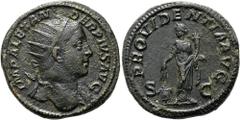 RÖMER RÖMISCHE KAISERZEIT. Severus Alexander, 222 - 235 n. Chr. AE Dupondius ø 26mm (12,25g). 232 n. Chr. Mzst. Rom. Vs.: IMP ALEXANDER PIVS AVG, Kopf mit Strahlenkrone n. r. Rs.: PROVIDENTIA AVG / S 