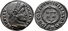 RÖMER RÖMISCHE KAISERZEIT. Constantin I., der Große, 307 - 337 n. Chr. AE Follis ø 18mm (2,55g). 322 - 325 n. Chr. Mzst. Ticinum. Vs.: CONSTAN-TINVS AVG, Kopf mit Lorbeerkranz n. r. Rs.: D N CONSTANTI