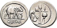 RÖMER RÖMISCHE REPUBLIK. RÖMISCHE REPUBLIK NACH 211 V. CHR.. C. Iulius Caesar, 49 - 48 v. Chr. Denar ø 19mm (3,92g). Mzst. in Gallia Narbonensis oder Hispania Citerior. Vs.: CAESAR, Elefant trampelt n