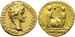 RÖMER RÖMISCHE KAISERZEIT. Augustus, 27 v. Chr. - 14 n. Chr. Aureus ø 19mm (7,82g). 8 - 7 v. Chr. Mzst. Lugdunum. Vs.: CAESAR AVGVSTVS DIVI F PATER PATRIAE, Kopf mit Lorbeerkranz n. r. Rs.: AVGVSTI F 