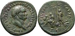 RÖMER RÖMISCHE KAISERZEIT. Vespasian, 69 - 79 n. Chr. AE Sesterz ø 36mm (26,18g). 71 n. Chr. Mzst. Rom. Vs.: IMP CAES VESPASIAN AVG P M TR P P P COS III, Kopf mit Lorbeerkranz n. r. Rs.: IVDEA CAPTA (
