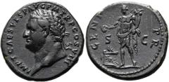 RÖMER RÖMISCHE KAISERZEIT. Titus, 79 - 81 n. Chr. AE As ø 28mm (12,52g). 80 - 81 n. Chr. Mzst. Rom. Vs.: IMP T CAES VESP AVG P M TR P COS VIII AVG, Kopf mit Lorbeerkranz n. l. Rs.: GENI P R / S - C, G