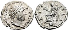 RÖMER RÖMISCHE KAISERZEIT. Hadrian, 117 - 138 n. Chr. Denar ø 20mm (2,98g). 126 - 127 n. Chr. Mzst. Rom. Vs.: HADRIANVS AVGVSTVS, drapierte Panzerbüste mit Lorbeerkranz n. r. Rs.: COS III, Viktoria th