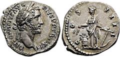 RÖMER RÖMISCHE KAISERZEIT. Antoninus Pius, 138 - 161 n. Chr. Denar ø 19mm (3,43g). 148 - 149 n. Chr. Mzst. Rom. Vs.: ANTONINVS AVG PIVS P P TR P XII, Kopf mit Lorbeerkranz n. r. Rs.: COS IIII, Annona 