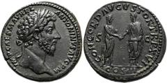 RÖMER RÖMISCHE KAISERZEIT. Marcus Aurelius, 161 - 180 n. Chr. AE Sesterz ø 33mm (25,55g). 162 n. Chr. Mzst. Rom. Vs.: IMP CAES M AVREL ANTONINVS AVG P M, Kopf mit Lorbeerkranz n. r. Rs.: CONCORD AVGVS