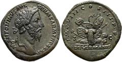 RÖMER RÖMISCHE KAISERZEIT. Marcus Aurelius, 161 - 180 n. Chr. AE Sesterz ø 32mm (24,65g). 177 n. Chr, Mzst. Rom. Vs.: M ANTONINVS AVG GERM SARM TR P XXXI, Kopf mit Lorbeerkranz n. r. Rs.: IMP VIII COS