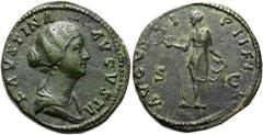 RÖMER RÖMISCHE KAISERZEIT. Faustina minor, 147 - 176 n. Chr. AE Sesterz ø 34mm (27,05g). 161 n. Chr. Mzst. Rom. Vs.: FAVSTINA AVGVSTA, drapierte Büste n. r. Rs.: AVGVSTI PII FIL / S - C, Spes lupft Ge