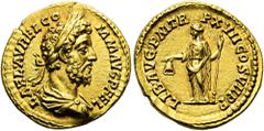 RÖMER RÖMISCHE KAISERZEIT. Commodus, 177 - 192 n. Chr. Aureus ø 20mm (7,32g). 192 n. Chr. Mzst. Rom. Vs.: L AEL AVREL COMM AVG P FEL, drapierte Büste mit Lorbeerkranz n. r. Rs.: LIB AVG P M TR P XVII 