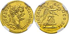 RÖMER RÖMISCHE KAISERZEIT. Septimius Severus, 193 - 211 n. Chr. Aureus ø 15mm (7,22g). 194 n. Chr. Mzst. Rom. Vs.: L SEPT SEV PERT AVG IMP III, Kopf mit Lorbeerkranz n. r. Rs.: VICT AVG TR P II COS II