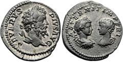 RÖMER RÖMISCHE KAISERZEIT. Septimius Severus, 193 - 211 n. Chr. Denar ø 19mm (3,28g). 201 n. Chr. Mzst. Rom. Vs.: SEVERVS PIVS AVG, Kopf mit Lorbeerkranz n. r. Rs.: AETERNIT IMPERI, gegenständige drap