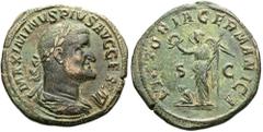 RÖMER RÖMISCHE KAISERZEIT. Maximinus Thrax, 235 - 238 n. Chr. AE Sesterz ø 32mm (20,31g). Mzst. Rom. Vs.: MAXIMINVS PIVS AVG GERM, drapierte Panzerbüste mit Lorbeerkranz n. r. Rs.: VICTORIA GERMANICA 