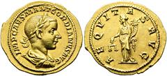 RÖMER RÖMISCHE KAISERZEIT. Gordian III., 238 - 244 n. Chr. Aureus ø 21mm (5,12g). Mitte 239 n. Chr. Mzst. Rom. Vs.: IMP CAES M ANT GORDIANVS AVG, drapierte Panzerbüste mit Lorbeerkranz n. r. Rs.: AEQV