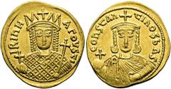 BYZANZ Constantin VI. und Eirene, 780 - 797 n. Chr. Solidus ø 22mm (4,50g). ca. 792 - 797 n. Chr. Mzst. Konstantinopel. Vs.: IRInH AΓOVSTI, Büste der Irene mit Kreuzkrone, Spitzenhaube u. Loros, in de