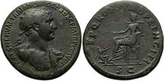 RÖMER RÖMISCHE KAISERZEIT. Trajan, 98 - 117 n. Chr. AE Sesterz ø 34mm (25,42g). 106 - 107 n. Chr. Mzst. Rom. Vs.: IMP CAES NERVAE TRAIANO AVG GER DAC P M TR P COS V P P, Büste mit Lorbeerkranz u. Ägis