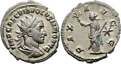 RÖMER RÖMISCHE KAISERZEIT. Volusian, 251 - 253 n. Chr. Antoninian ø 22mm (3,12g). Mzst. Rom. Vs.: IMP CAE C VIB VOLVSIANO AVG, drapierte Panzerbüste mit Strahlenkrone n. r. Rs.: PAX AVGG, Pax mit schr