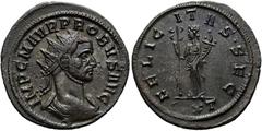 RÖMER RÖMISCHE KAISERZEIT. Probus, 276 - 282 n. Chr. Antoninian ø 24mm (3,47g). Mzst. Ticinum. Vs.: IMP C M AV PROBVS AVG, drapierte Büste mit Strahlenkrone n. r. Rs.: FELICITAS SEC / [SX]XT, Felicita