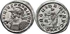 RÖMER RÖMISCHE KAISERZEIT. Probus, 276 - 282 n. Chr. Antoninian ø 23mm (4,06g). 281 n. Chr. Mzst. Ticinum. Vs.: VIRTVS PROBI A-VG, Panzerbüste mit Strahlenkrone, Helm, Lanze u. Schild n. l. Rs.: PROVI