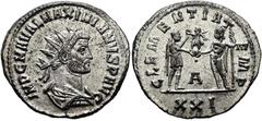 RÖMER RÖMISCHE KAISERZEIT. Maximianus Herculius, 285 - 310 n. Chr. Antoninian ø 23mm (3,97g). Mzst. Siscia. Vs.: IMP C M A VAL MAXIMIANVS P AVG, drapierte Panzerbüste mit Strahlenkrone n. r. Rs.: CLEM
