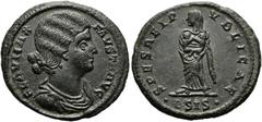 RÖMER RÖMISCHE KAISERZEIT. Fausta, 307 - 326 n. Chr. AE Follis ø 18mm (2,89g). 326 - 327 n. Chr. Mzst. Siscia. Vs.: FLAV MAX FAVSTA AVG, drapierte Büste n. r. Rs.: SPES REI P-UBLICAE / ·BSIS·, Spes mi