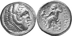 KELTEN MITTLERE UND UNTERE DONAU Nachahmungen der Tetradrachmen Alexanders III. Objekt-Nr.: 1014 Tetradrachme, (17,03 g.), Vs.: Herakleskopf mit Löwenskalp n. r. Rs.: Linkshin thronender Zeus mit Adle
