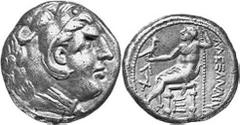 KELTEN MITTLERE UND UNTERE DONAU Nachahmungen der Tetradrachmen Alexanders III. Objekt-Nr.: 1015 Tetradrachme, (13,24 g.), Vs.: Stilisierter Herakleskopf mit Löwenskalp n. r. Rs.: ALEXANLIU, inkshin t
