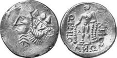 KELTEN MITTLERE UND UNTERE DONAU Nachahmungen der Tetradrachmen von Thasos Objekt-Nr.: 1020 Klasse III: Auflösung der Legende Tetradrachme, (16,44 g.), Vs.: Stilisierter Kopf des Dionysos n. l. Rs.: S