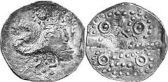 KELTEN MITTLERE UND UNTERE DONAU Nachahmungen der Tetradrachmen von Thasos Objekt-Nr.: 1026 Klasse VI: abweichende Typen Tetradrachme, (16,26 g.), Wie vorher. Göbl, OTA - ; Slg. Lanz - ; Scharf ausgep