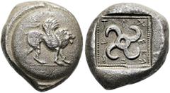 GRIECHEN LYKIEN. DYNASTEN Teththiweibi. Stater ø 19mm (8,19g). 440 - 430 v. Chr. Mzst. Kandyba. Vs.: Geflügelter Löwe auf Rundschild n. r. Rs.: Lykische Legende, Tetraskeles im Perlquadrat u. Quadratu