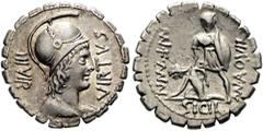 ROMER RÖMISCHE REPUBLIK. RÖMISCHE REPUBLIK NACH 211 V. CHR. Mn. Aquillius, 71 v. Chr. Denar ø 20mm (3,96g). Mzst. Rom. Vs.: VIRTVS IIIVIR, drapierte Büste der Virtus mit Helm n. r. Rs.: MN AQVIL / MN 
