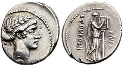 ROMER RÖMISCHE REPUBLIK. RÖMISCHE REPUBLIK NACH 211 V. CHR. Q. Pomponius Musa, 66 v. Chr. Denar ø 19mm (3,59g). Mzst. Rom. Vs.: Kopf des Apollon mit Lorbeerkranz n. r., dahinter Lyra-Schlüssel. Rs.: Q