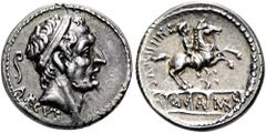 ROMER RÖMISCHE REPUBLIK. RÖMISCHE REPUBLIK NACH 211 V. CHR. L. Marcius Philippus, 56 v. Chr. Denar ø 18mm (3,70g). Mzst. Rom. Vs.: Kopf des Ancus Marcius mit Diadem n. r., dahinter Lituus, darunter AN