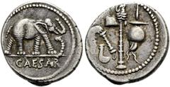 ROMER RÖMISCHE REPUBLIK. RÖMISCHE REPUBLIK NACH 211 V. CHR. C. Iulius Caesar, 49 - 48 v. Chr. Denar ø 18mm (3,76g). Mzst. in Gallia Narbonensis oder Hispania Citerior. Vs.: CAESAR, Elefant trampelt n.