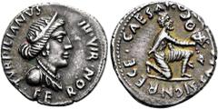 ROMER RÖMISCHE KAISERZEIT. Augustus, 27 v. Chr. - 14 n. Chr. Denar ø 19mm (3,83g). 19 v. Chr. Mzst. Rom. Münzmeister P. Petronius Turpilianus. Vs.: TVRPILIANVS III·VIR FE-RON, Büste der Feronia mit Di